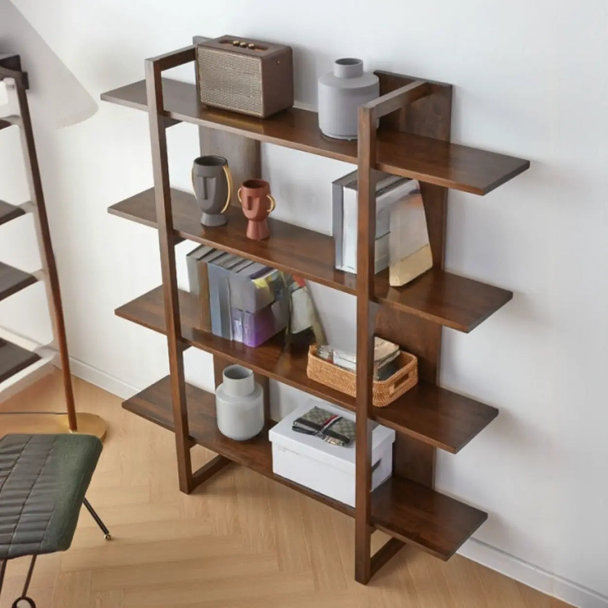 Modish Open Vertical Wood Etagere Display Bookshelf Image - 5