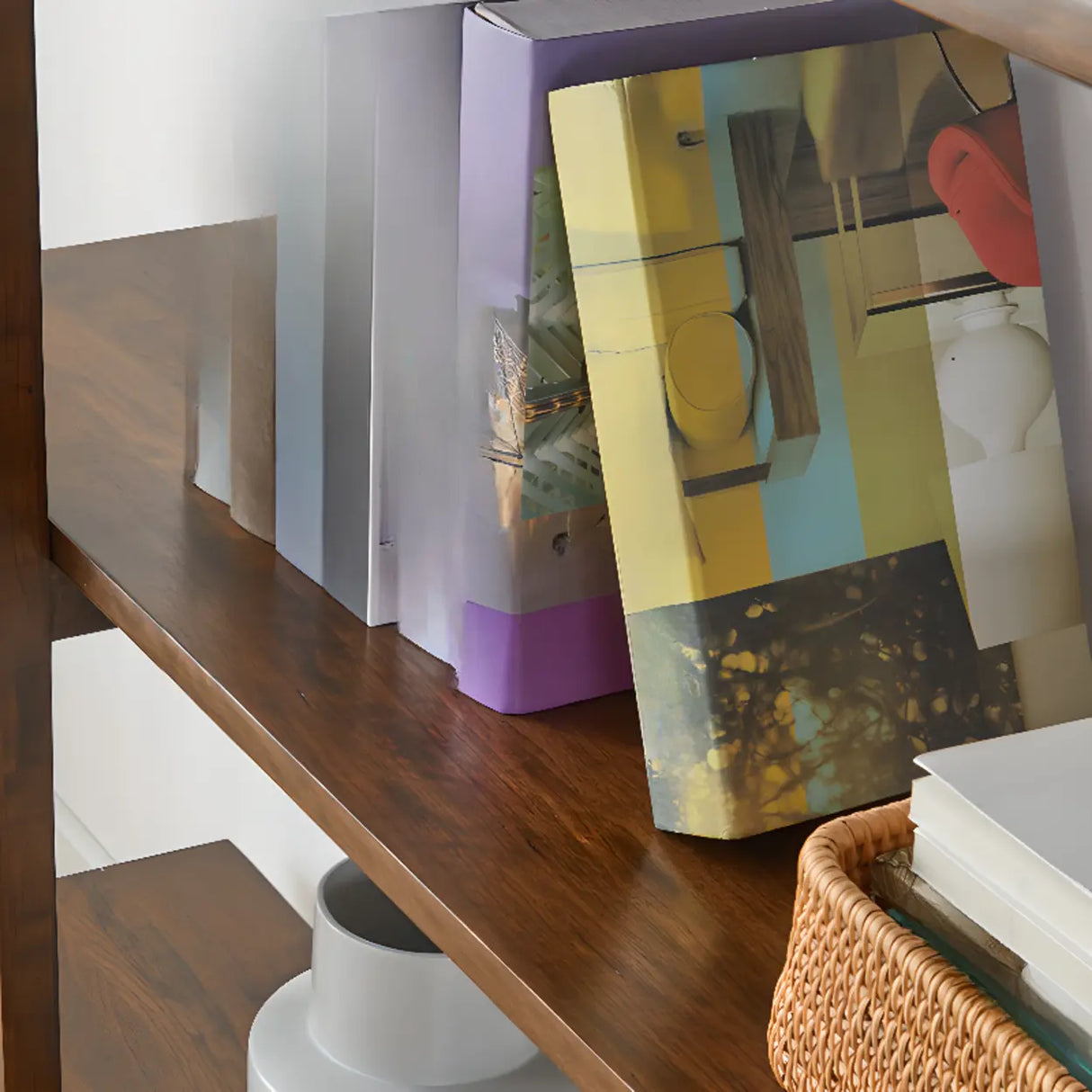 Modish Open Vertical Wood Etagere Display Bookshelf Image - 7