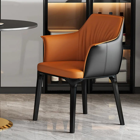 Modish Orange Upholstered Arm Dining Chair with Solid Back Image - 7