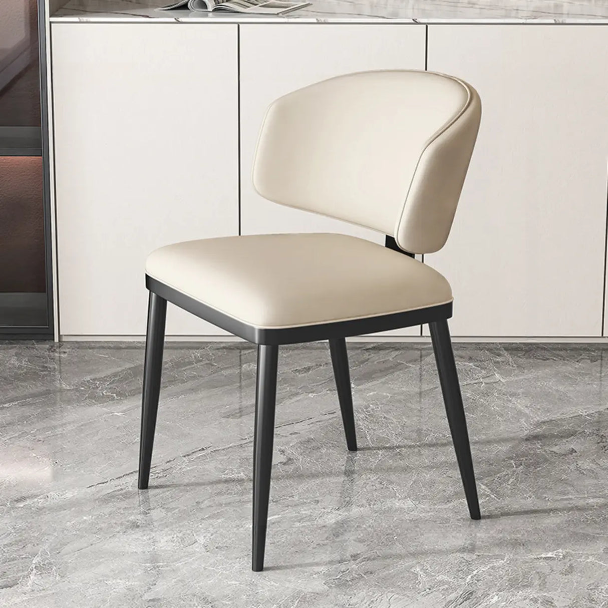 Modish Padded Upholstery Armless Low Back Dining Chair Image - 21