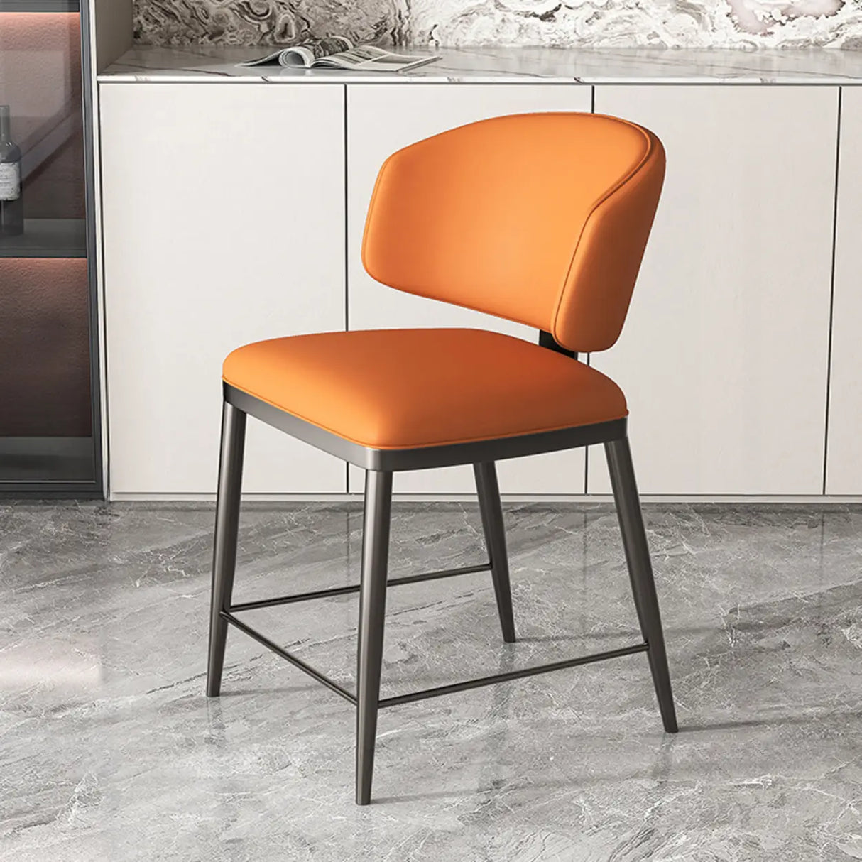 Modish Padded Upholstery Armless Low Back Dining Chair Image - 41