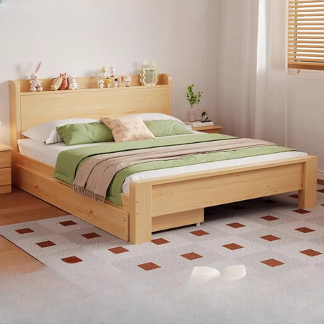 Modish Queen Headboard Wood Storage Bed with Drawers Image - 1