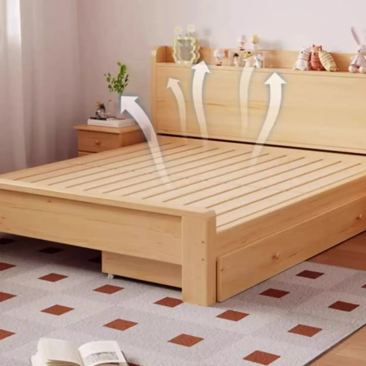 Modish Queen Headboard Wood Storage Bed with Drawers Image - 9