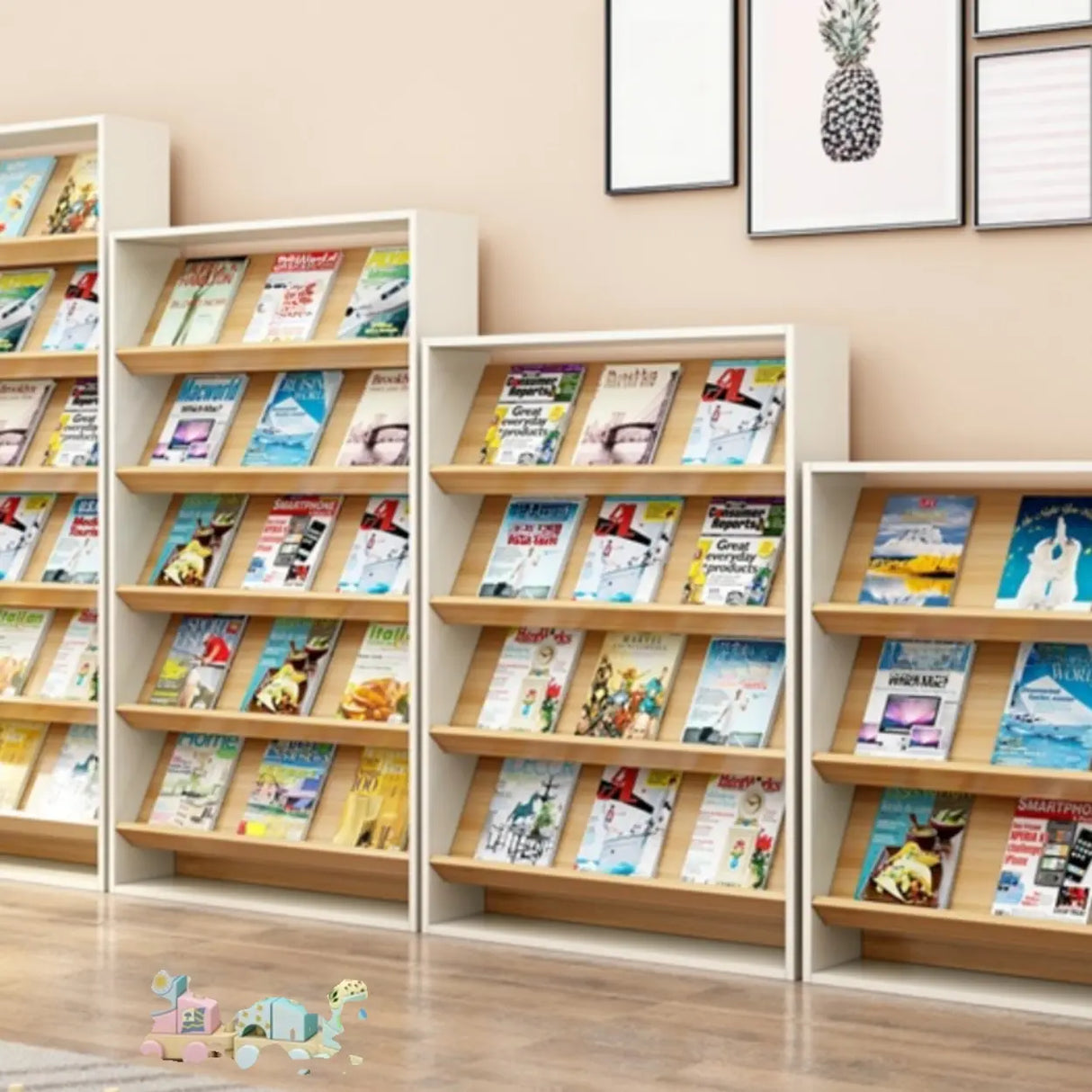 Modish Rectangle Wood White Vertical Display Bookcase Image - 1