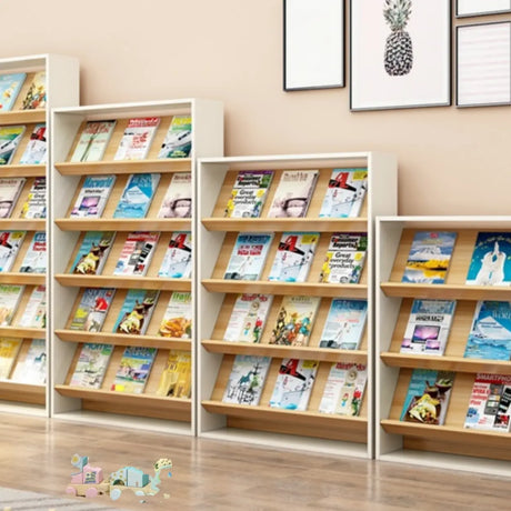 Modish Rectangle Wood White Vertical Display Bookcase Image - 1