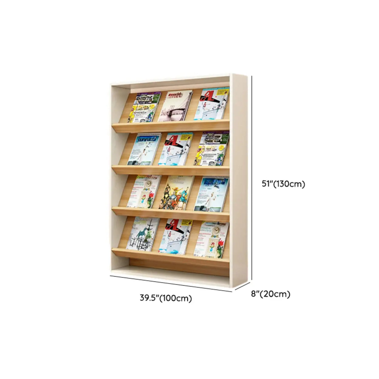 Modish Rectangle Wood White Vertical Display Bookcase Image - 20