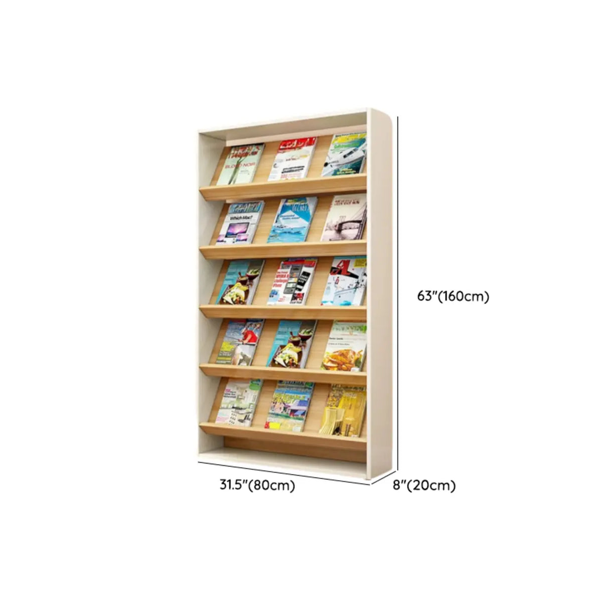 Modish Rectangle Wood White Vertical Display Bookcase Image - 22