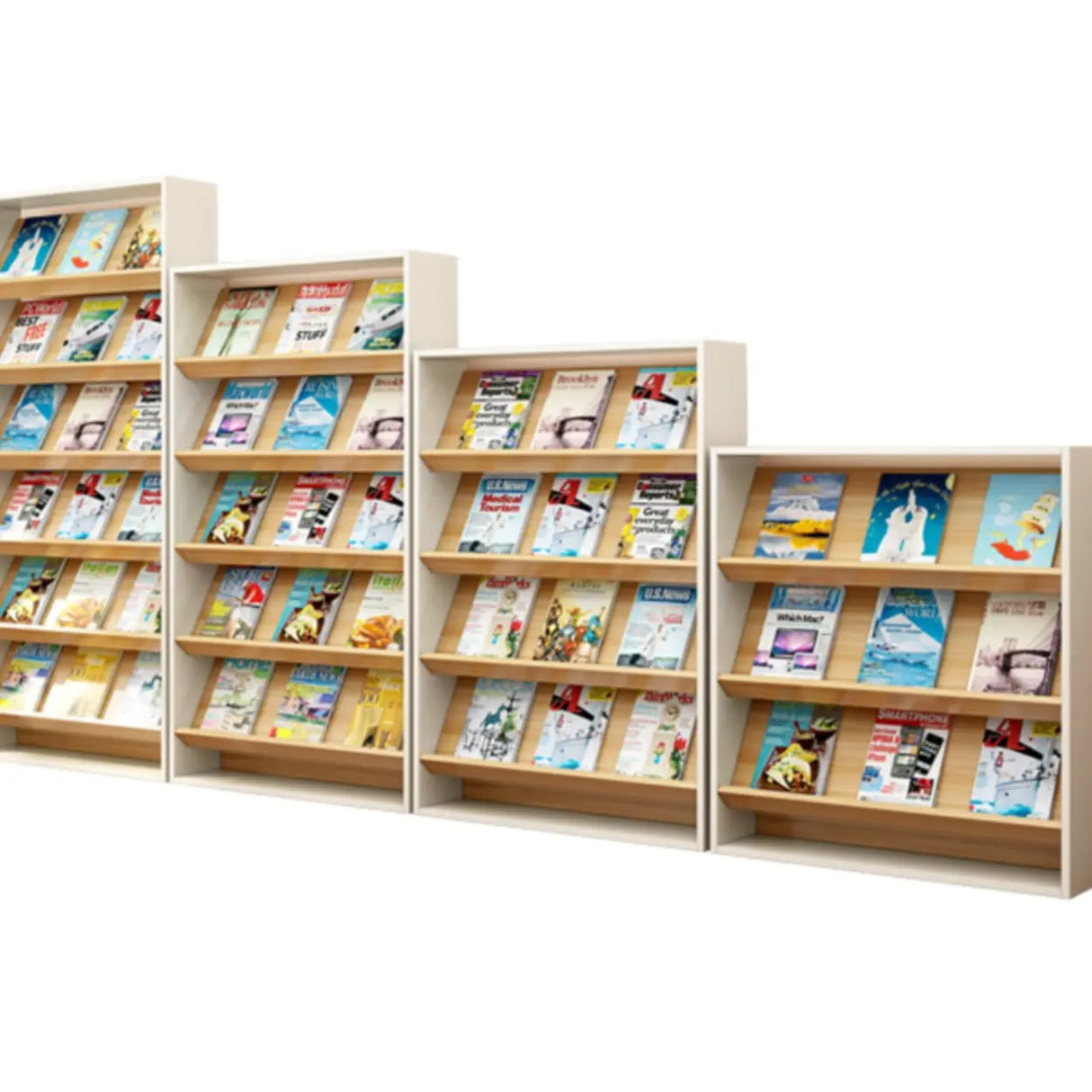Modish Rectangle Wood White Vertical Display Bookcase Image - 9