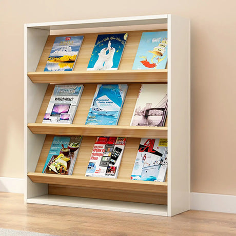 Modish Rectangle Wood White Vertical Display Bookcase Image - 2