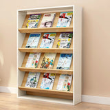 Modish Rectangle Wood White Vertical Display Bookcase Image - 3