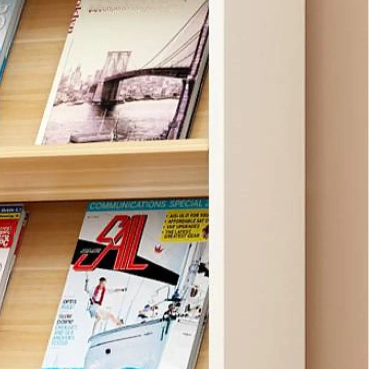 Modish Rectangle Wood White Vertical Display Bookcase Image - 11