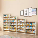 Modish Rectangle Wood White Vertical Display Bookcase Image - 4