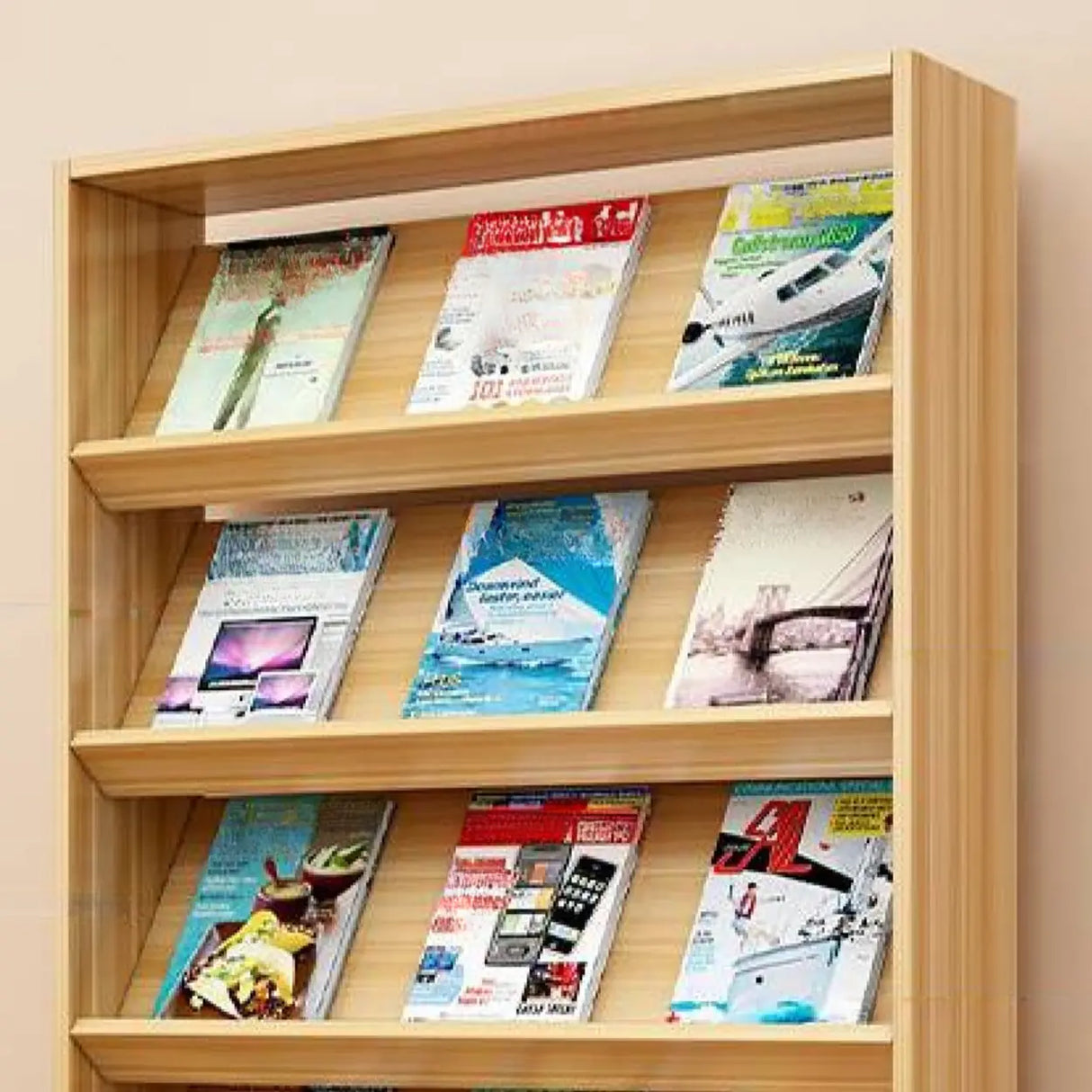 Modish Rectangle Wood White Vertical Display Bookcase Image - 12