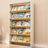 Modish Rectangle Wood White Vertical Display Bookcase Image - 5