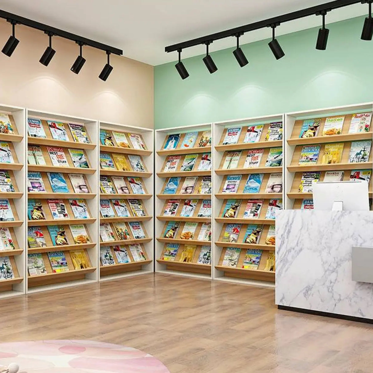 Modish Rectangle Wood White Vertical Display Bookcase Image - 6