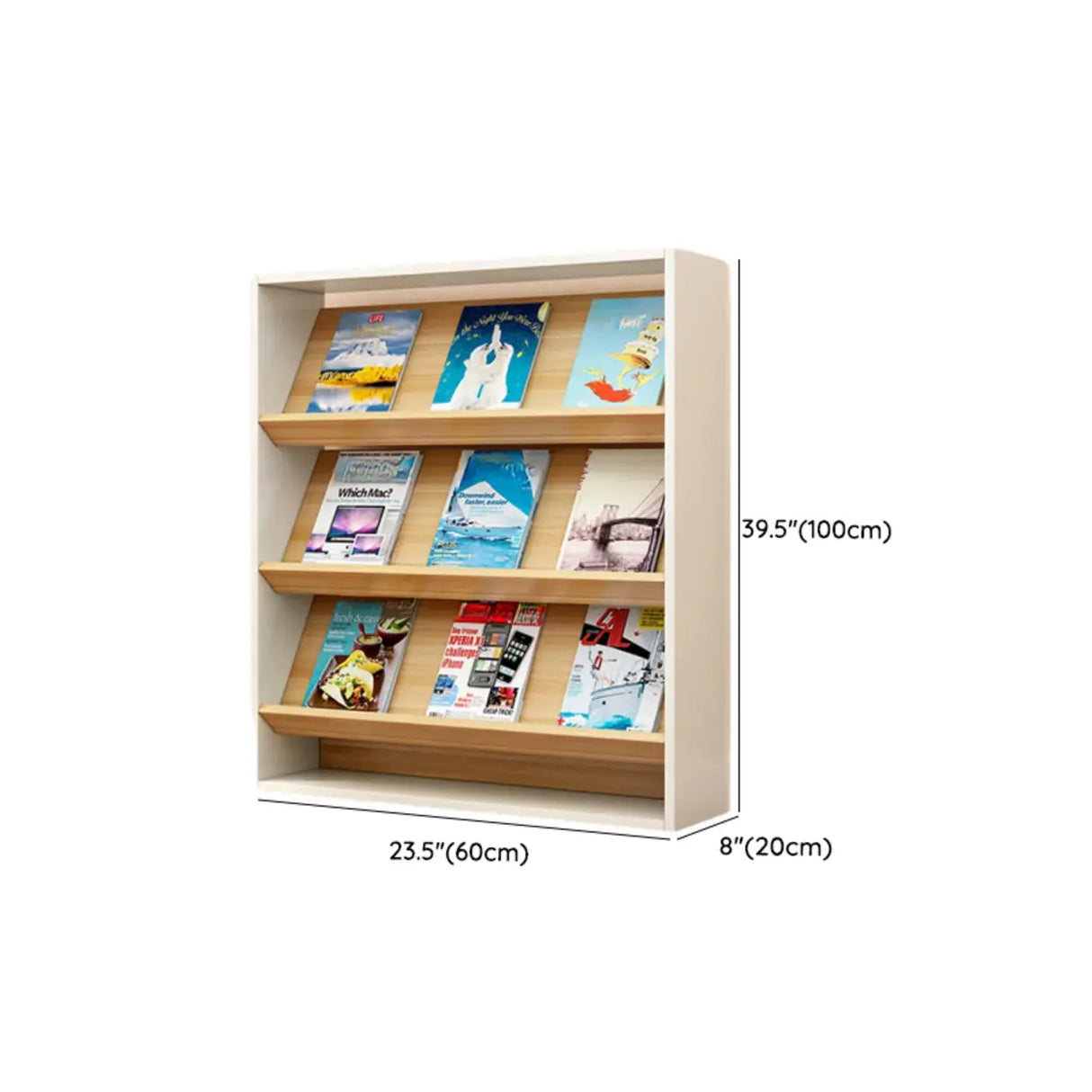 Modish Rectangle Wood White Vertical Display Bookcase Image - 15