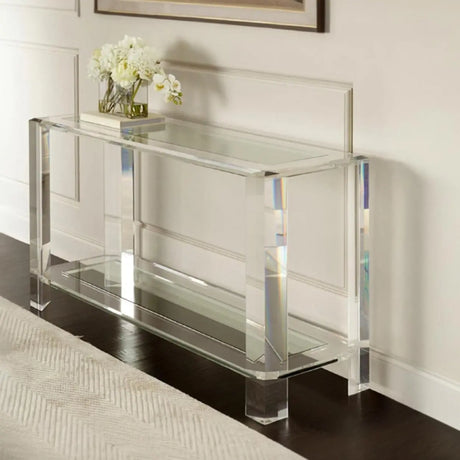 Modish Rectangular Acrylic Clear Floor Shelf Console Table Image - 1