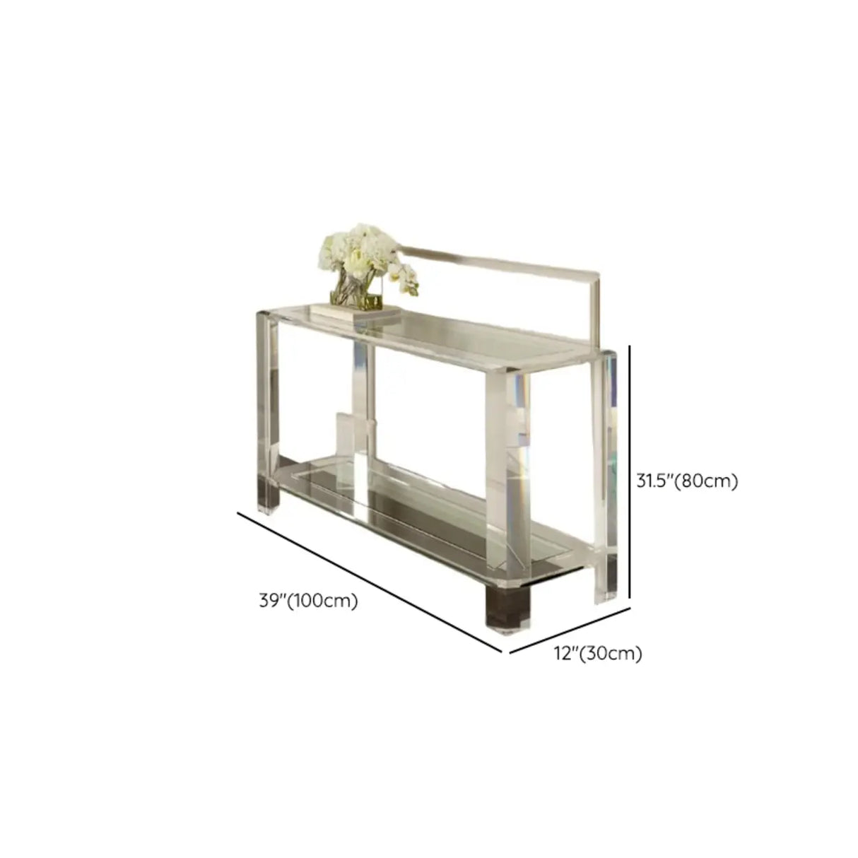 Modish Rectangular Acrylic Clear Floor Shelf Console Table Image - 11