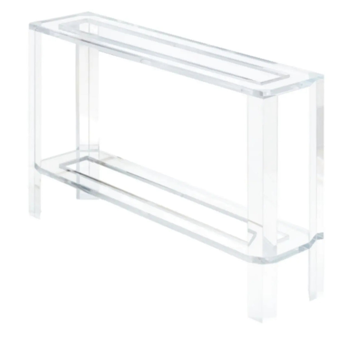 Modish Rectangular Acrylic Clear Floor Shelf Console Table Image - 4