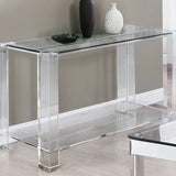 Modish Rectangular Acrylic Clear Floor Shelf Console Table Image - 5