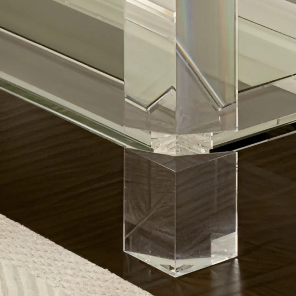 Modish Rectangular Acrylic Clear Floor Shelf Console Table Image - 6