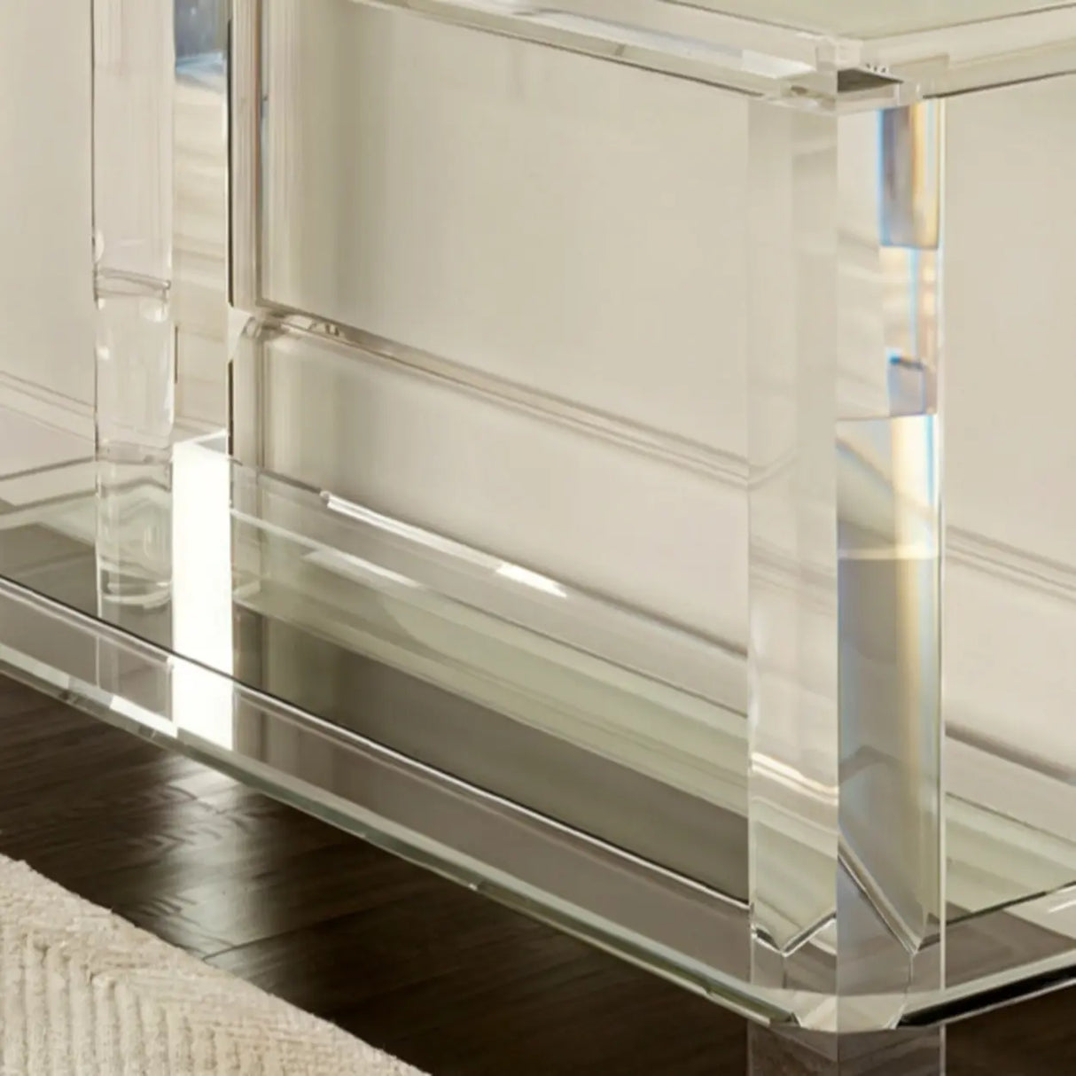 Modish Rectangular Acrylic Clear Floor Shelf Console Table Image - 7