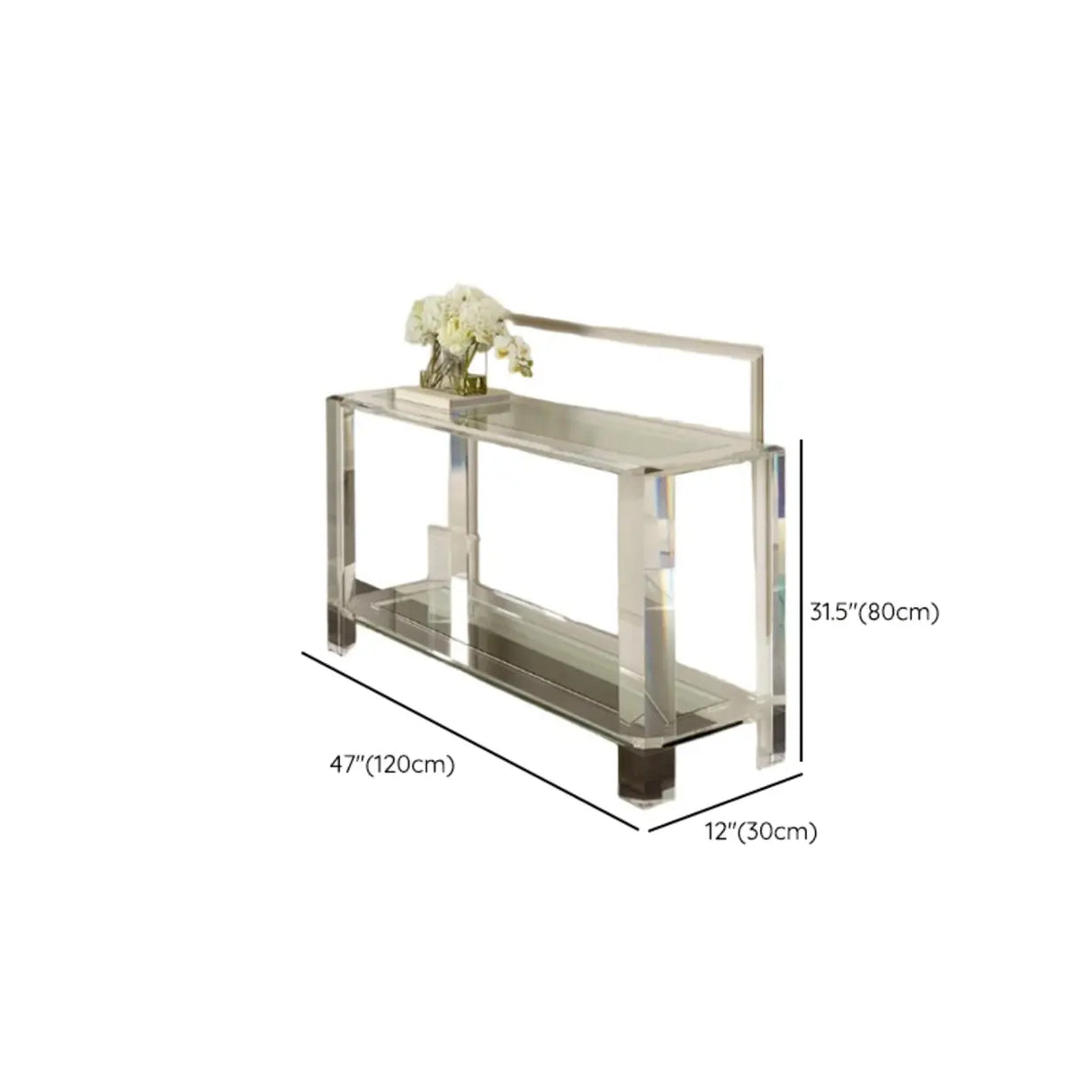 Modish Rectangular Acrylic Clear Floor Shelf Console Table Image - 9
