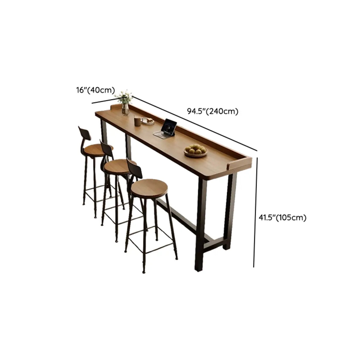 Modish Rectangular Brown Wood Fixed High Bar Table Set Image - 15