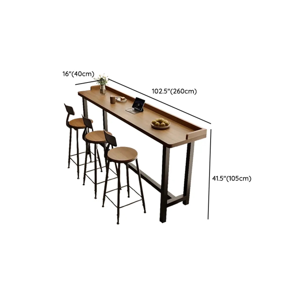 Modish Rectangular Brown Wood Fixed High Bar Table Set Image - 16