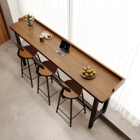 Modish Rectangular Brown Wood Fixed High Bar Table Set Image - 2