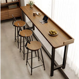 Modish Rectangular Brown Wood Fixed High Bar Table Set Image - 3