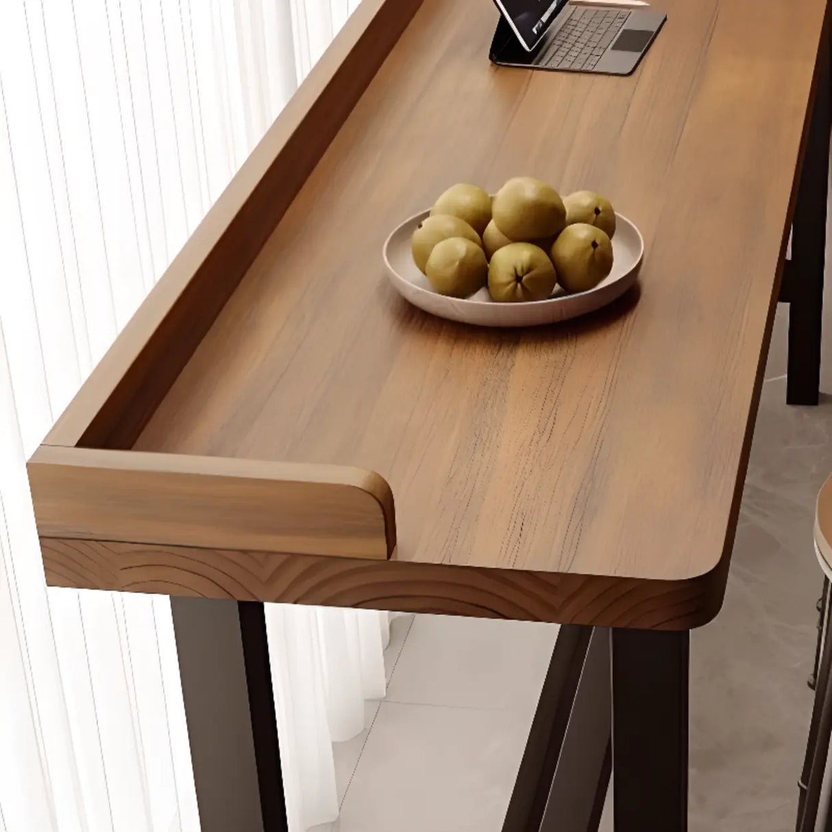 Modish Rectangular Brown Wood Fixed High Bar Table Set Image - 5