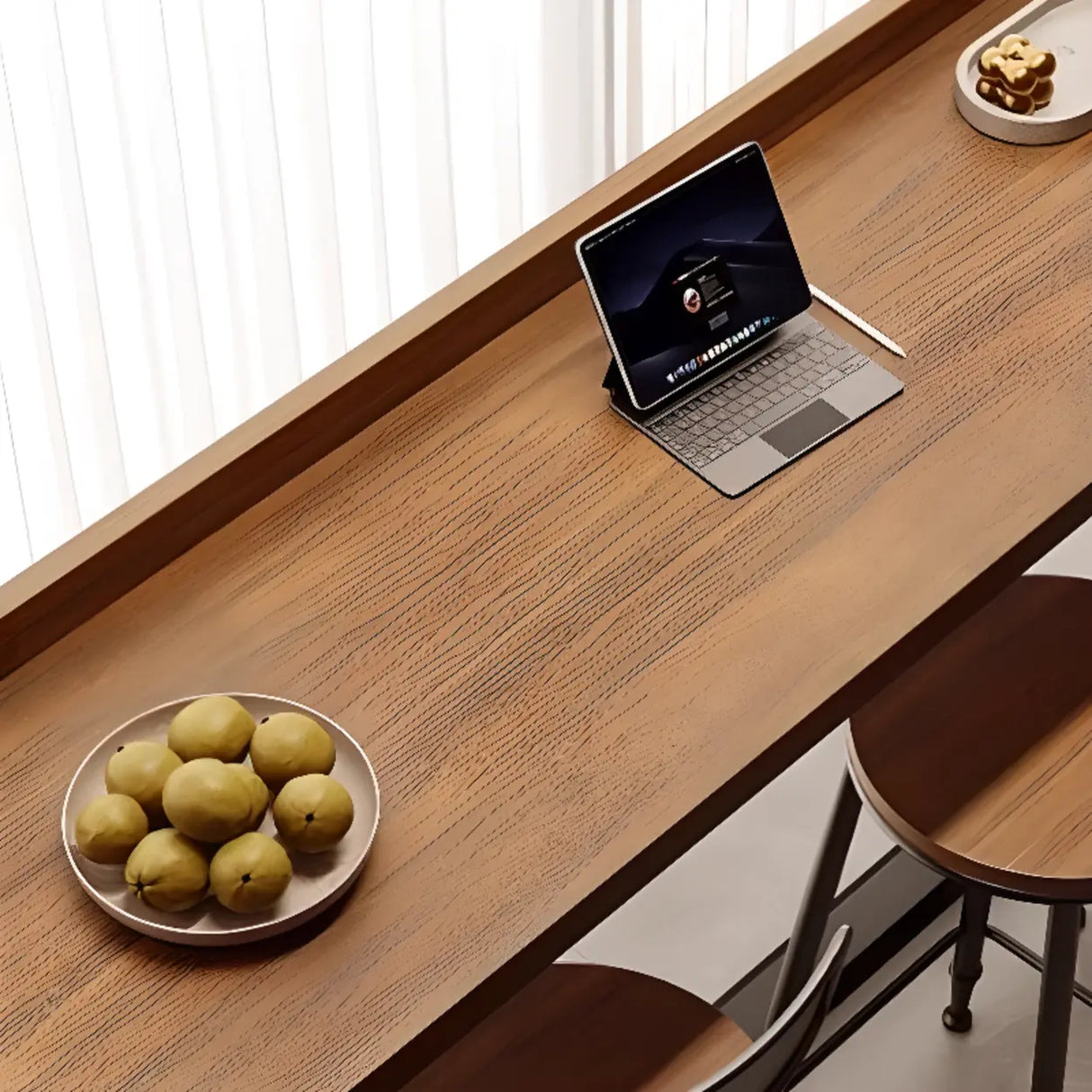 Modish Rectangular Brown Wood Fixed High Bar Table Set Image - 6