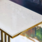 Modish Rectangular Faux Marble Gold Console Table with Shelf Image - 5