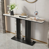 Modish Rectangular Stone Dual-Pedestal Console Table Image - 11