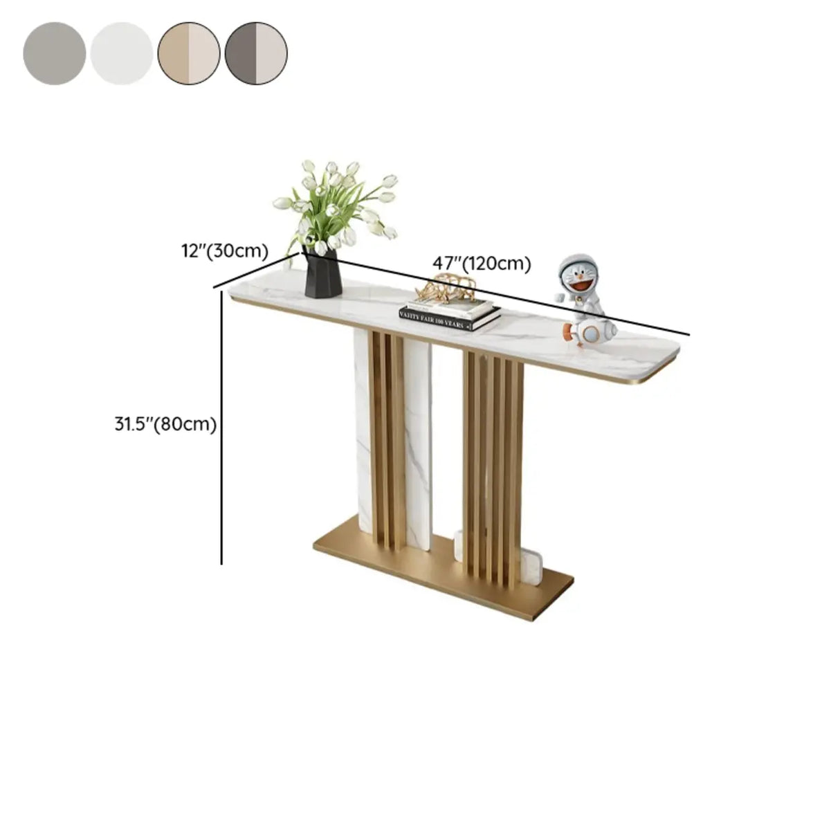 Modish Rectangular Stone Dual-Pedestal Console Table Image - 16