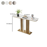 Modish Rectangular Stone Dual-Pedestal Console Table Image - 16