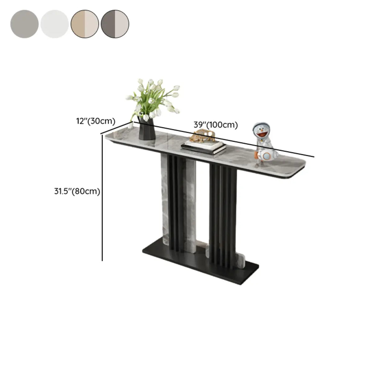 Modish Rectangular Stone Dual-Pedestal Console Table Image - 18