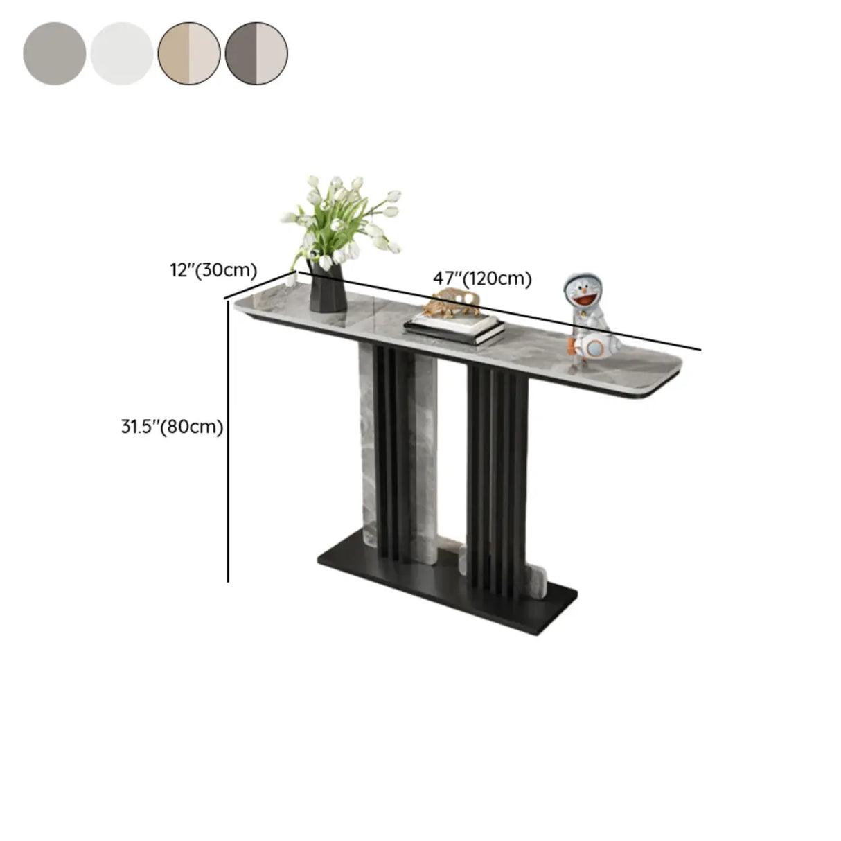 Modish Rectangular Stone Dual-Pedestal Console Table Image - 19