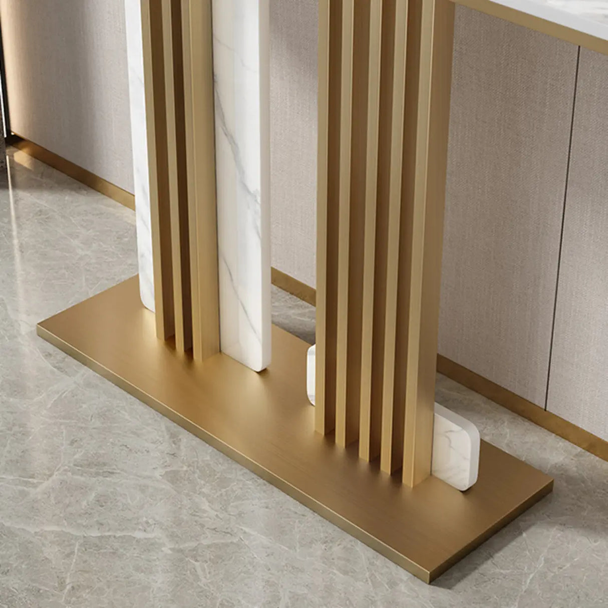 Modish Rectangular Stone Dual-Pedestal Console Table Image - 3