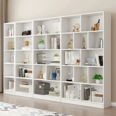 Modish Rectangular Vertical White Wood Large Bookcase Image - 1