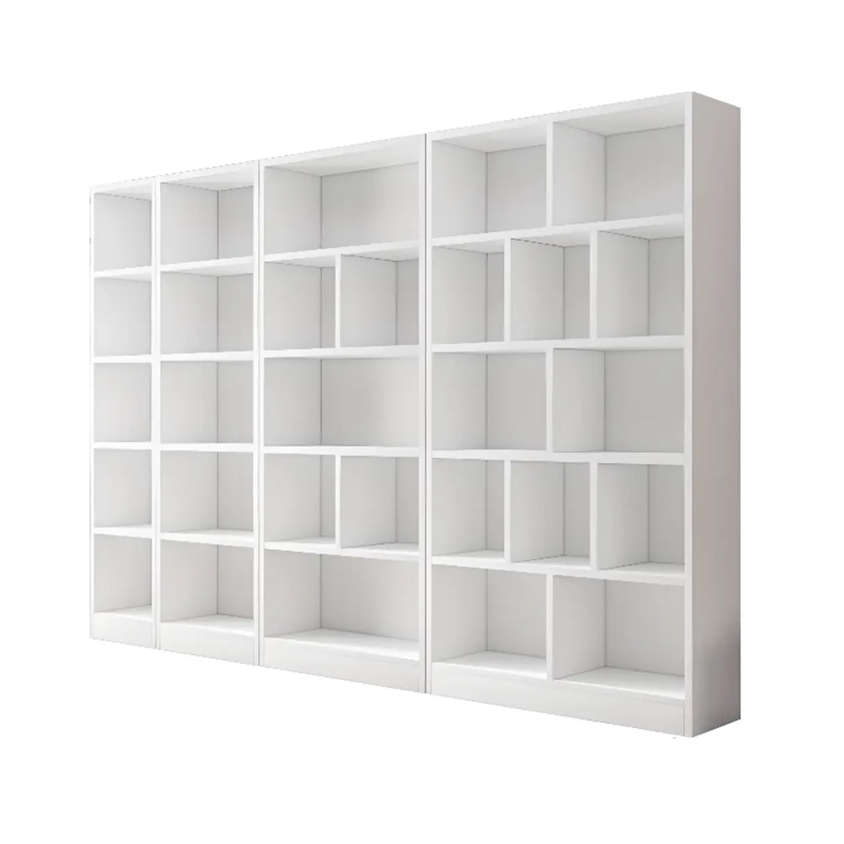 Modish Rectangular Vertical White Wood Large Bookcase Image - 12