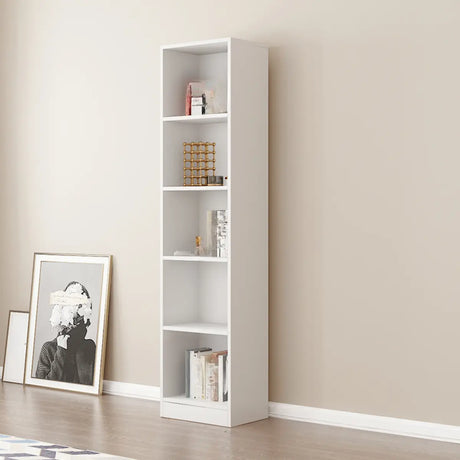 Modish Rectangular Vertical White Wood Large Bookcase Image - 2