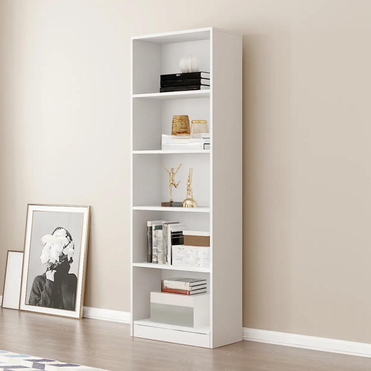 Modish Rectangular Vertical White Wood Large Bookcase Image - 3