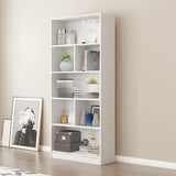 Modish Rectangular Vertical White Wood Large Bookcase Image - 5