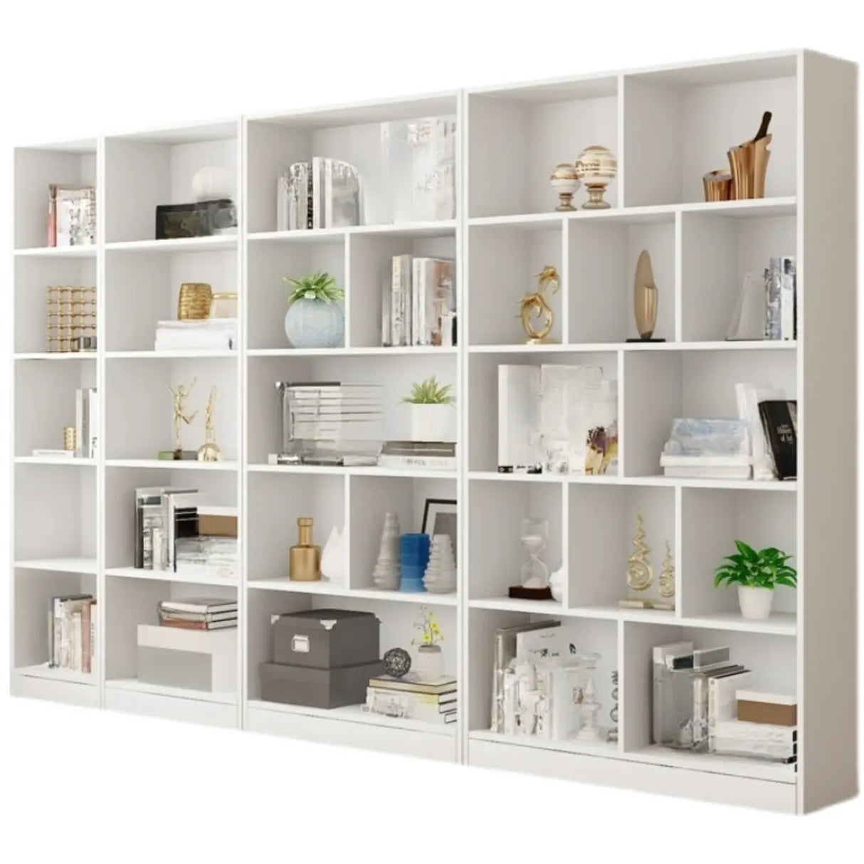 Modish Rectangular Vertical White Wood Large Bookcase Image - 6