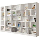 Modish Rectangular Vertical White Wood Large Bookcase Image - 6