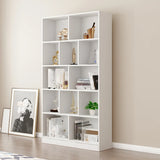 Modish Rectangular Vertical White Wood Large Bookcase Image - 7