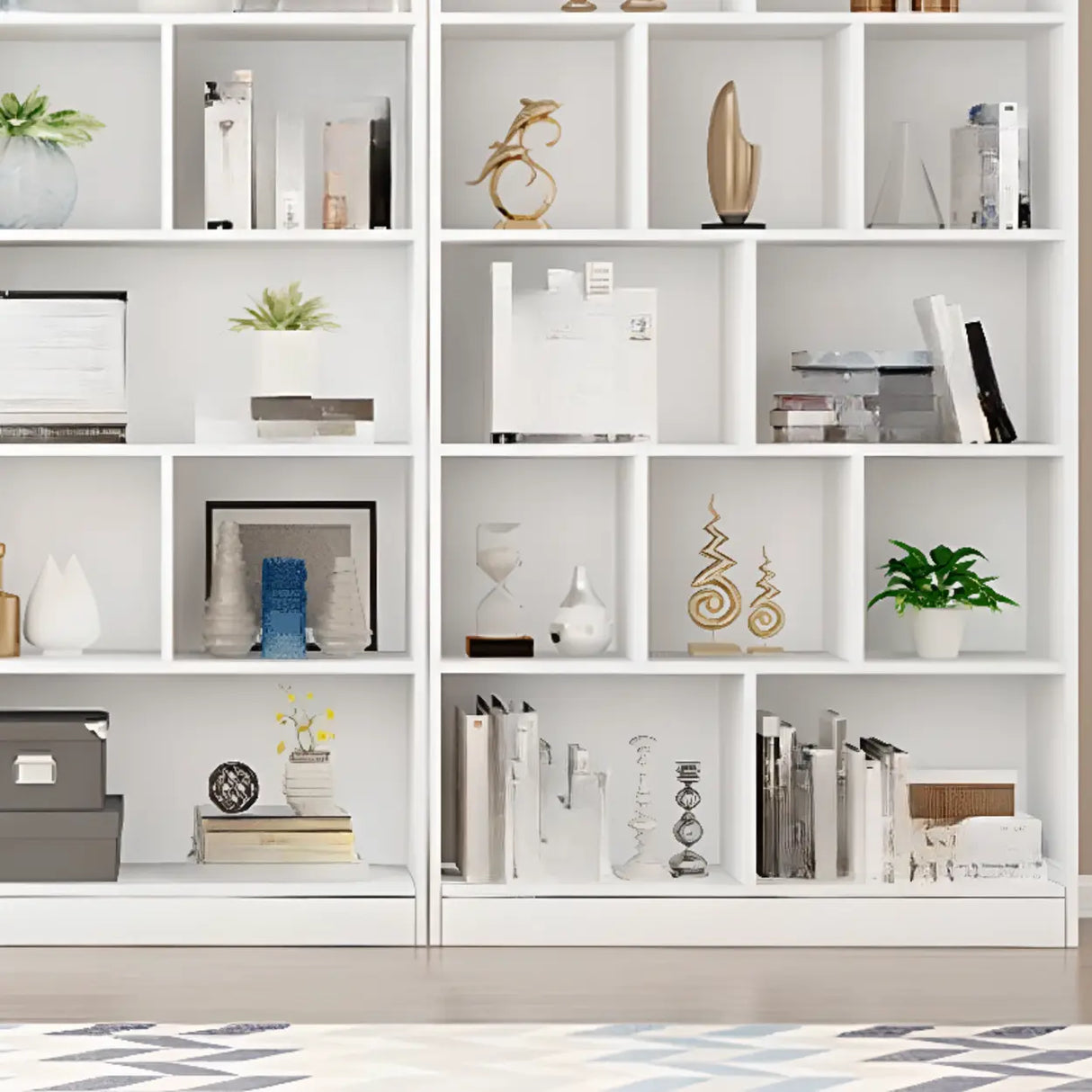 Modish Rectangular Vertical White Wood Large Bookcase Image - 8