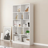 Modish Rectangular Vertical White Wood Large Bookcase Image - 9